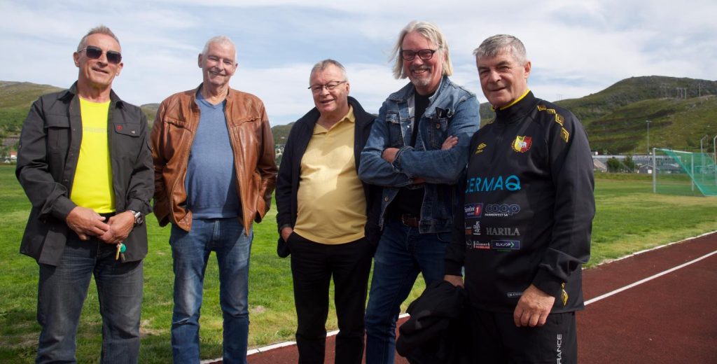 Sportsveteraner i Hammerfest. Fra venstre: Jonny Reite, Knut Jørgensen, Per Ivar Olsen, Rune Milch Johnsen og byens eks-ordfører Alf Einar Jakobsen.